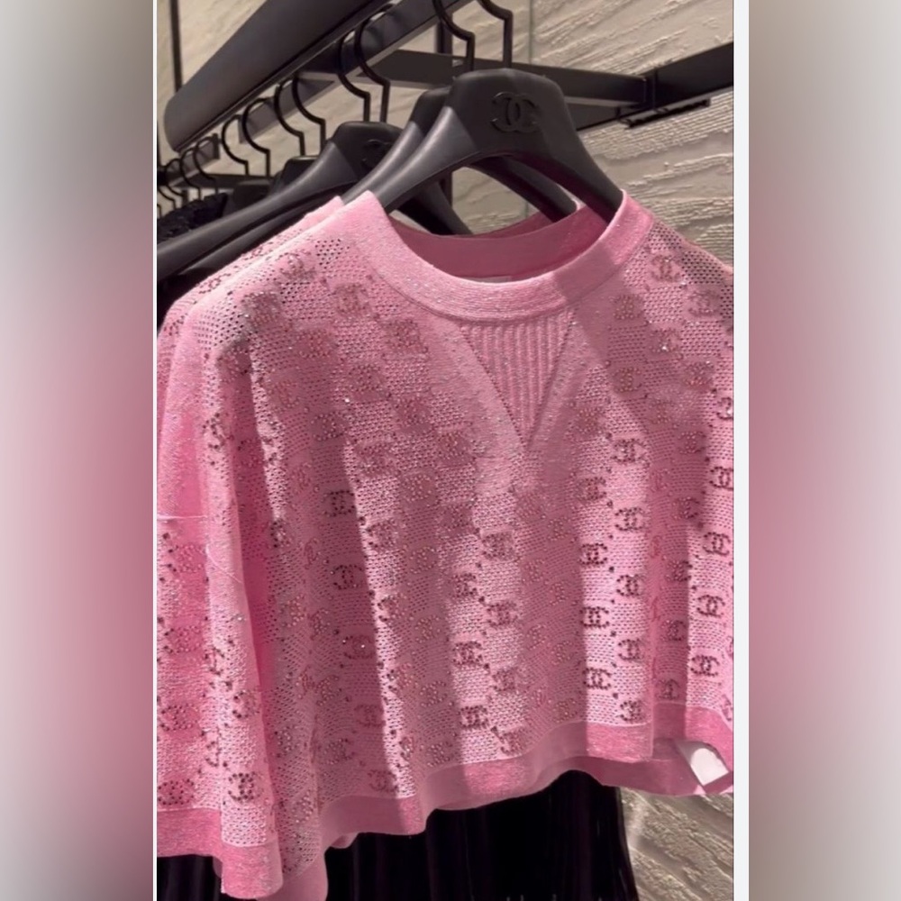 🔥SOLD🔥 Chanel 23P Pink Crystal Logo Top Sz 44!!!